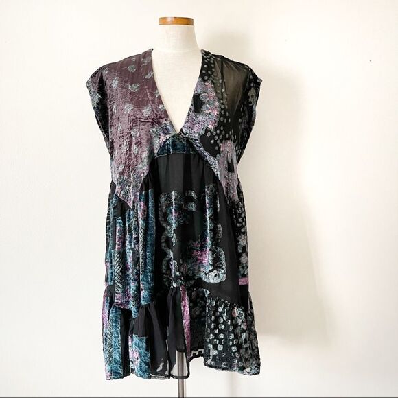 Free People Mended Scarves Velvet Mini Dress Purple XS NWOT - Picture 3 of 9